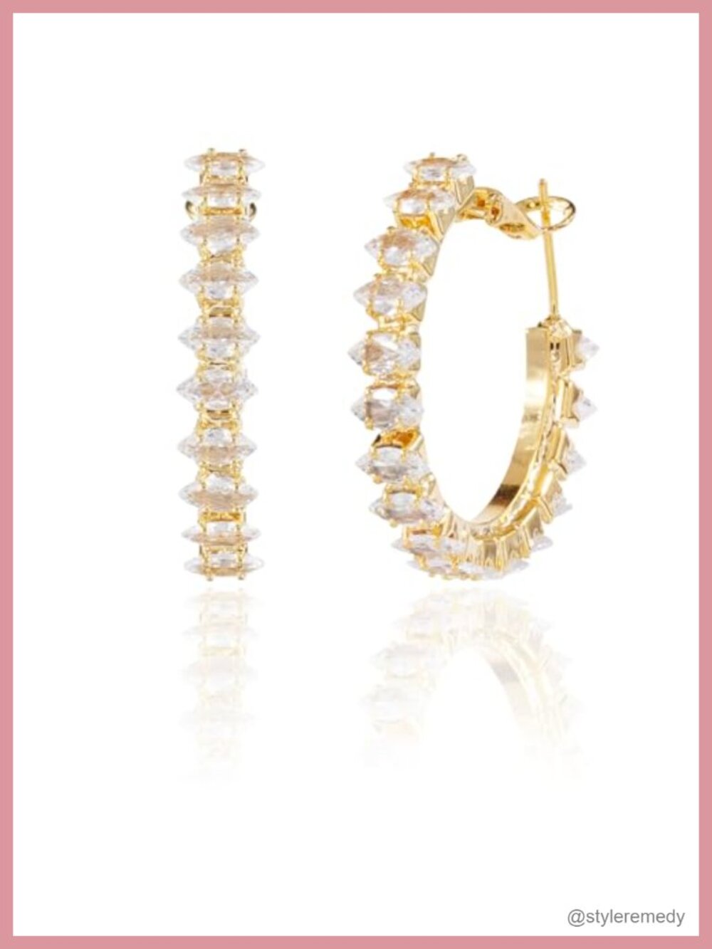 14K Gold Plated Hoop Earrings Marquise Cut Cubic Zirconia 30MM Leaf CZ